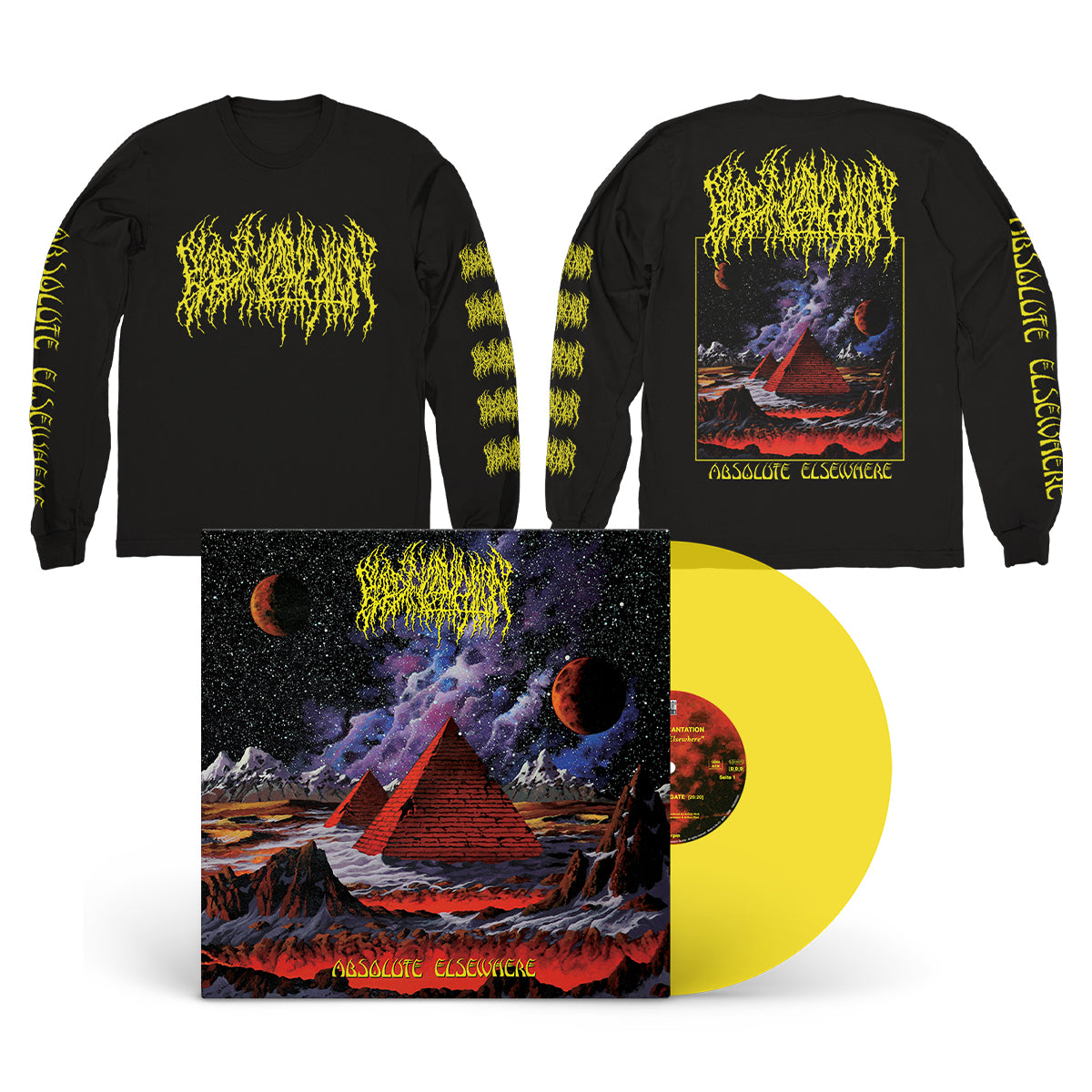 BLOOD INCANTATION &quot;Absolute Elsewhere&quot; LP + Longsleeve Bundle TRANSPARENT YELLOW