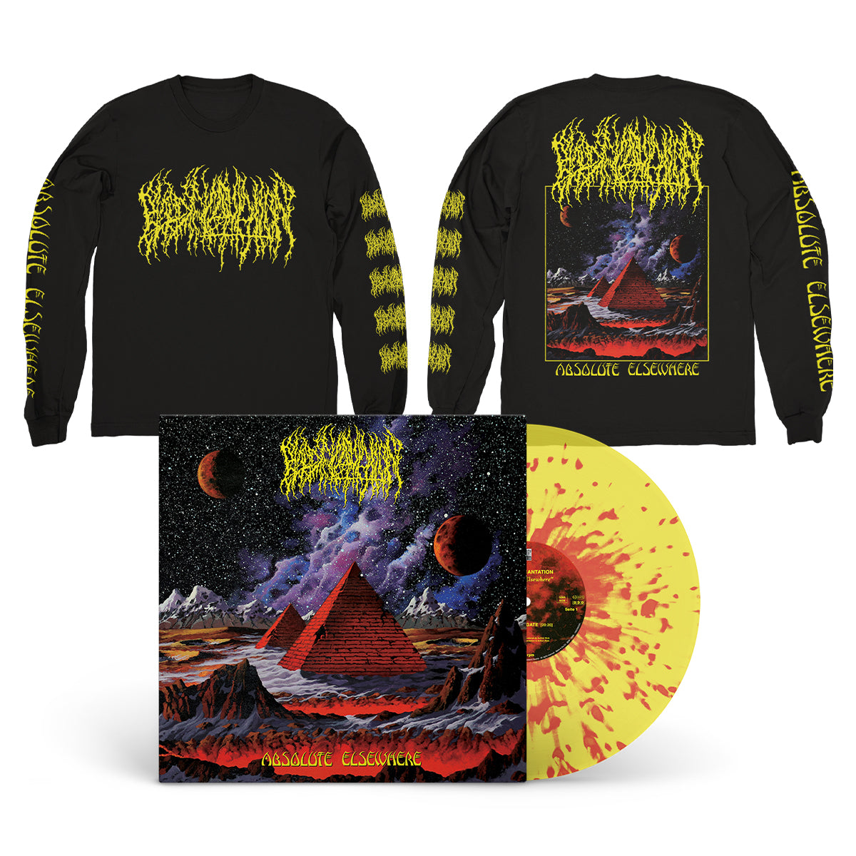 BLOOD INCANTATION &quot;Absolute Elsewhere&quot; LP + Longsleeve Bundle TRANS. SUN YELLOW RED SPLATTER (EG EXCLUSIVE)