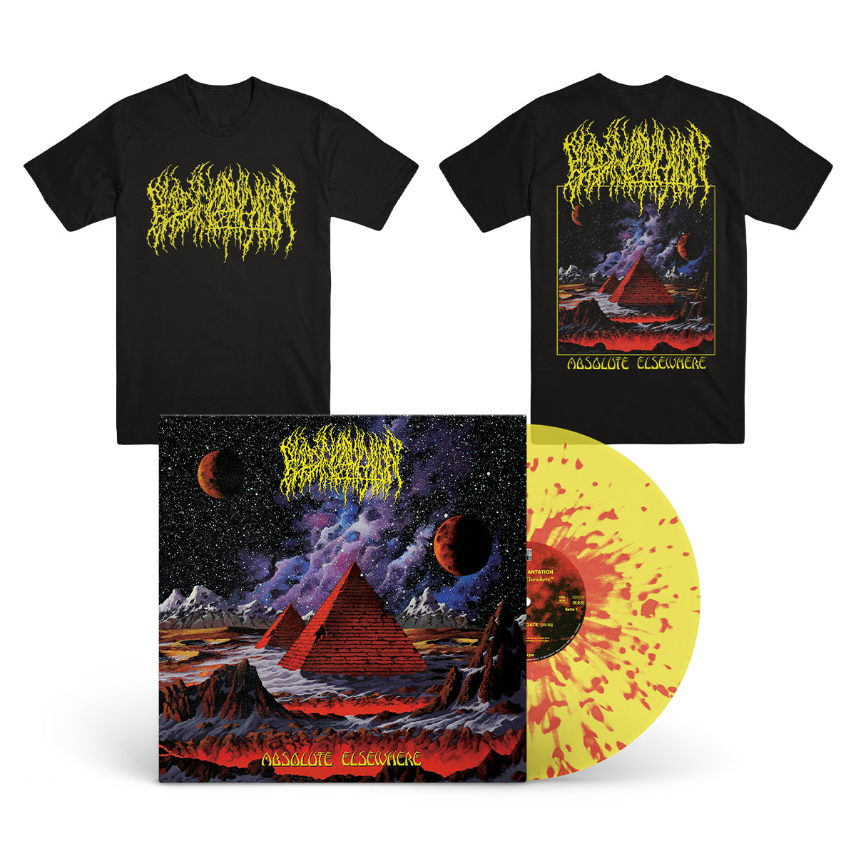 BLOOD INCANTATION &quot;Absolute Elsewhere&quot; LP + T-Shirt Bundle TRANS. SUN YELLOW RED SPLATTER (EG EXCLUSIVE)