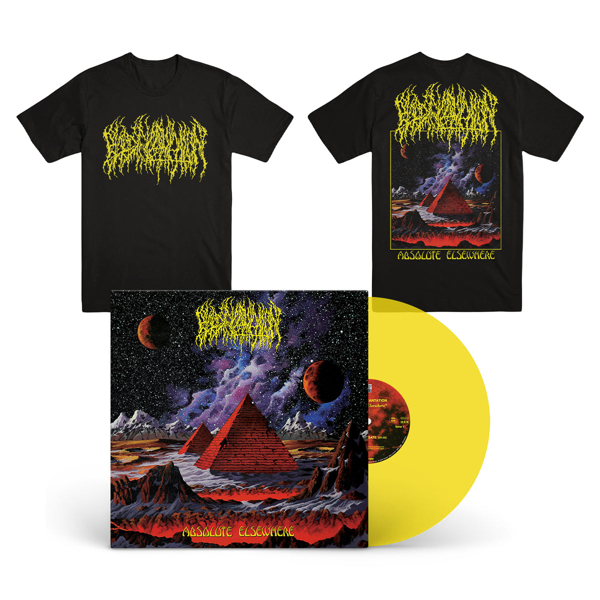 BLOOD INCANTATION &quot;Absolute Elsewhere&quot; LP + T-Shirt Bundle TRANSPARENT YELLOW