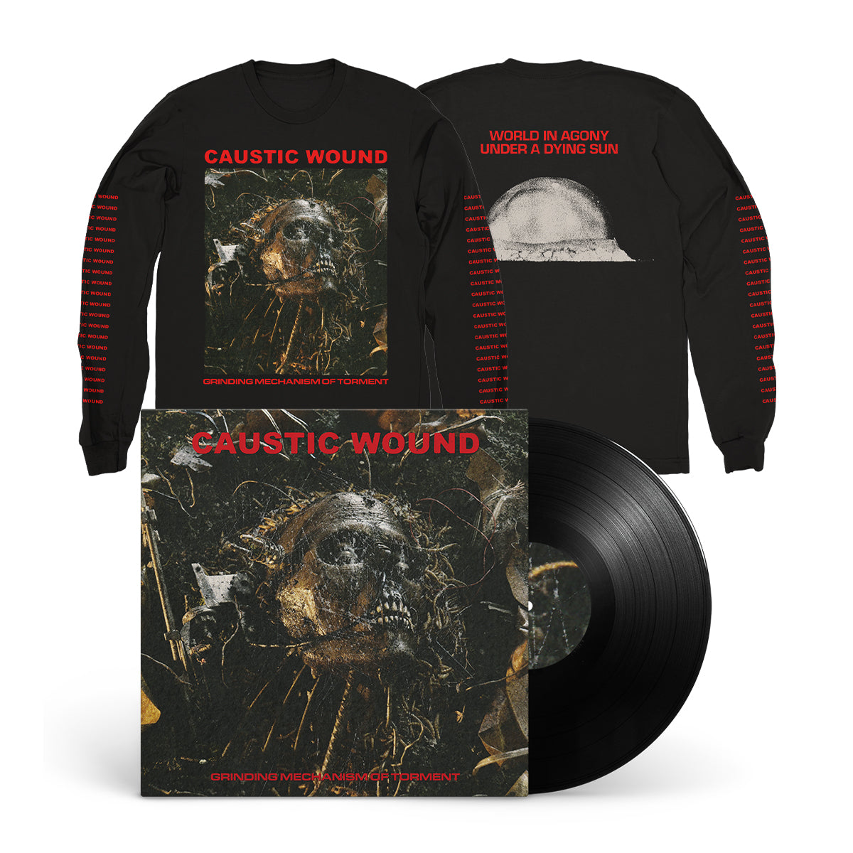 CAUSTIC WOUND &quot;Grinding Mechanism Of Torment&quot; LP + Longsleeve Bundle BLACK