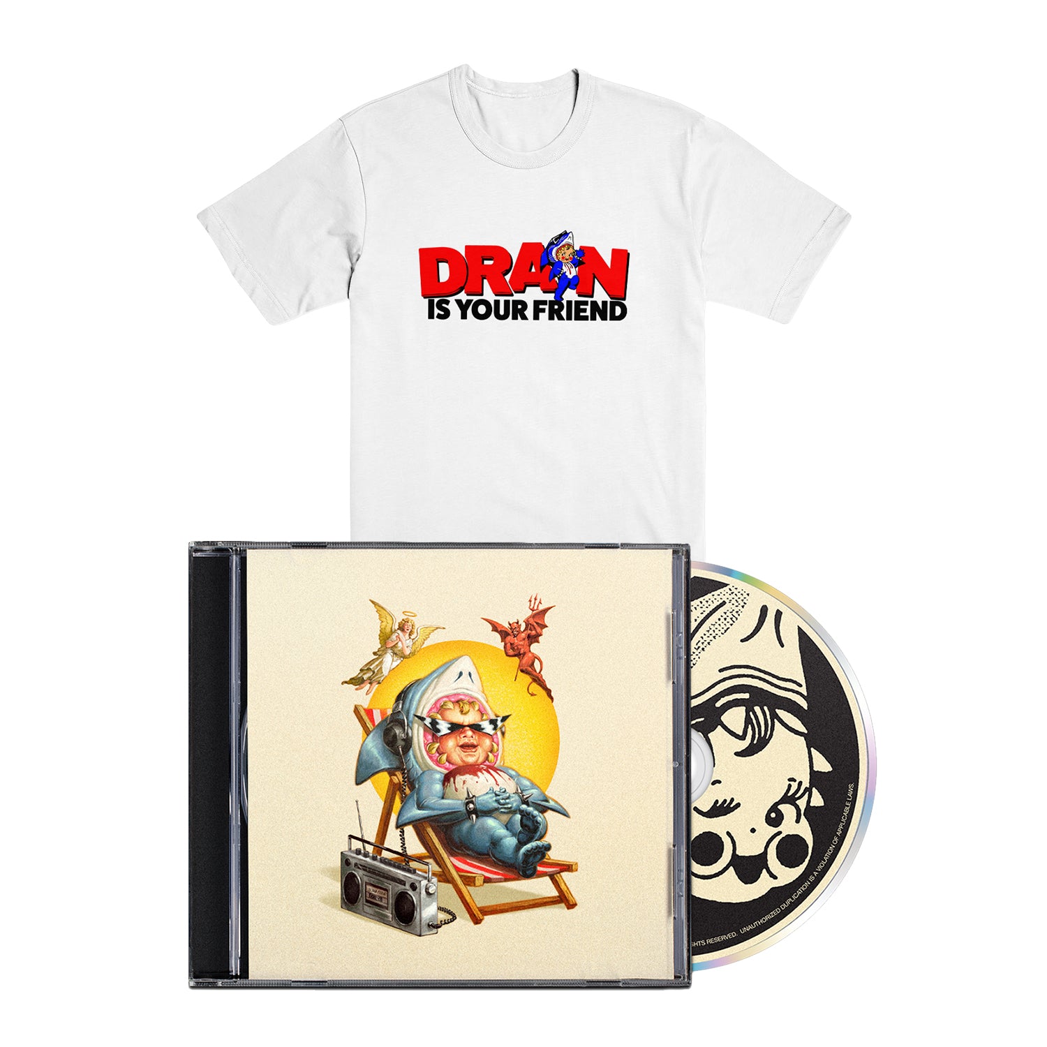DRAIN &quot;...Is Your Friend&quot; CD + T-Shirt Bundle WHITE
