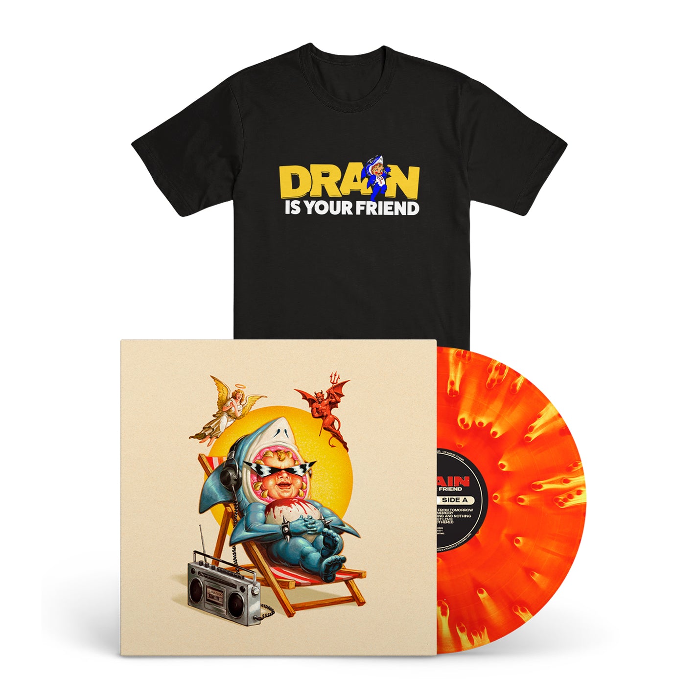 DRAIN &quot;...Is Your Friend&quot; LP + T-Shirt Bundle FIREBALL BLACK