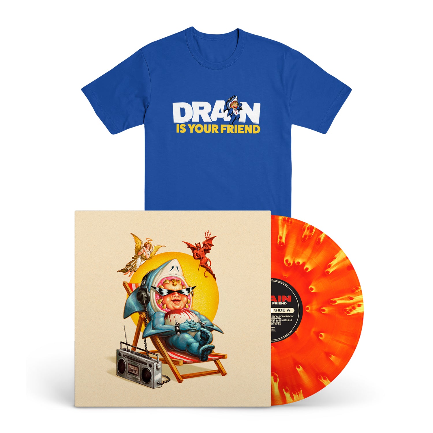 DRAIN &quot;...Is Your Friend&quot; LP + T-Shirt Bundle FIREBALL BLUE