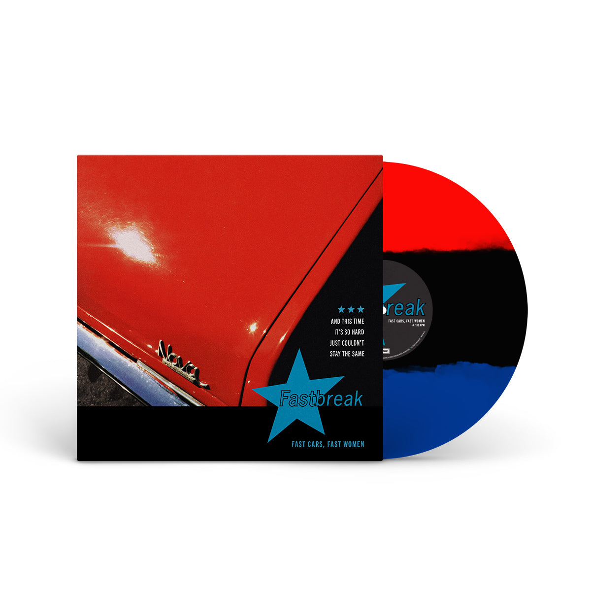 FASTBREAK &quot;Fast Cars, Fast Women&quot; LP RED AND BLUE RACING STRIPE
