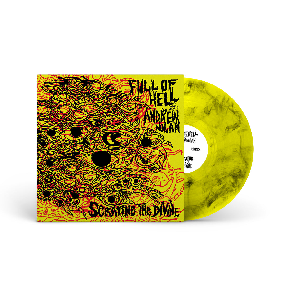 FULL OF HELL &amp; ANDREW NOLAN &quot;Scraping The Divine&quot; LP YELLOW W BLACK SMOKE
