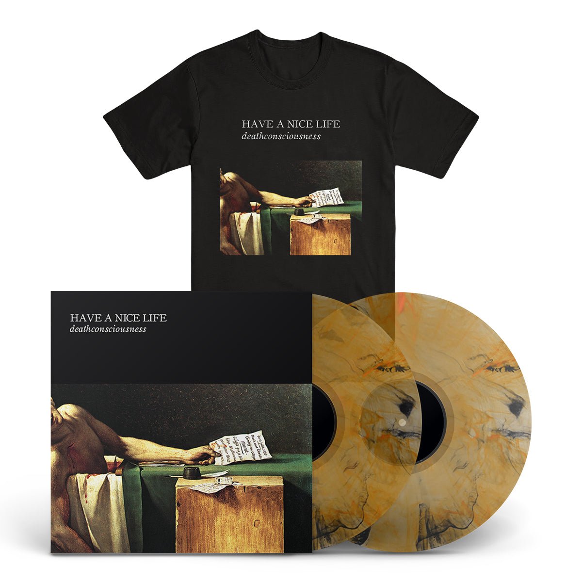HAVE A NICE LIFE "Deathconsciousness" 2xLP + T-Shirt Bundle KOI POND MD BLEND