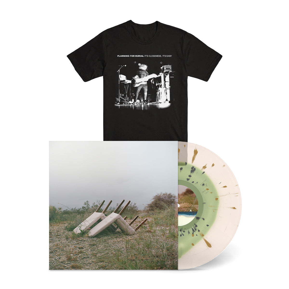 PLANNING FOR BURIAL &quot;It&#39;s Closeness, It&#39;s Easy&quot; LP + T-Shirt Bundle CLOUDY CLEAR GREEN W SILVER &amp; GOLD SPLATTER (EG EXCLUSIVE)
