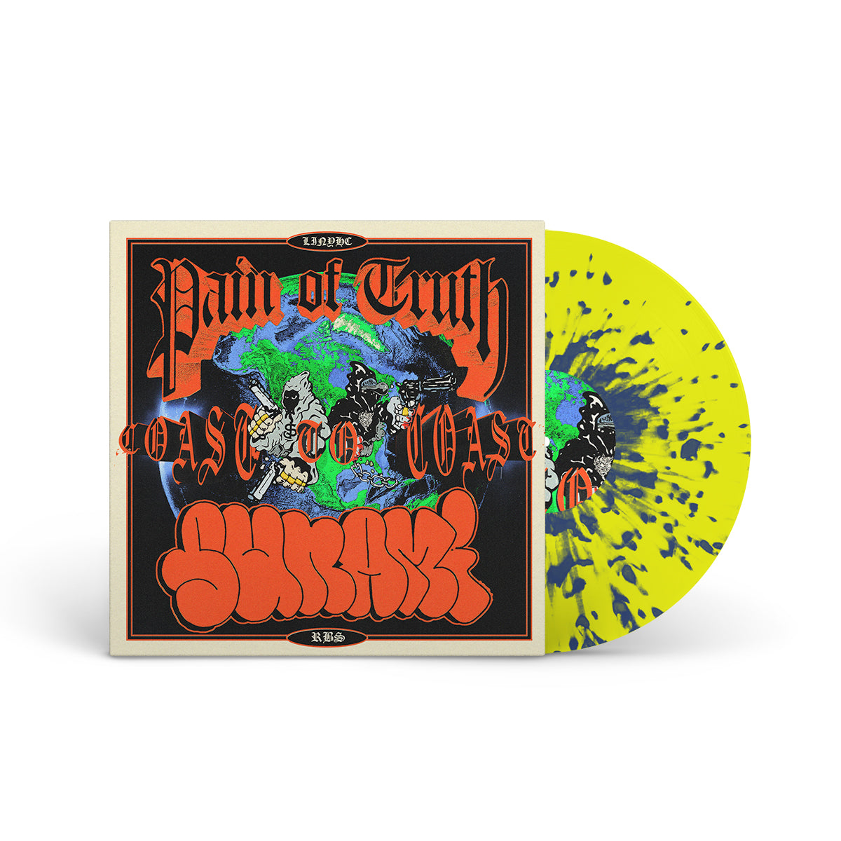 PAIN OF TRUTH / SUNAMI &quot;Coast 2 Coast Split&quot; 12&quot; NEON YELLOW W BLUE SPLATTER (EG EXCLUSIVE)
