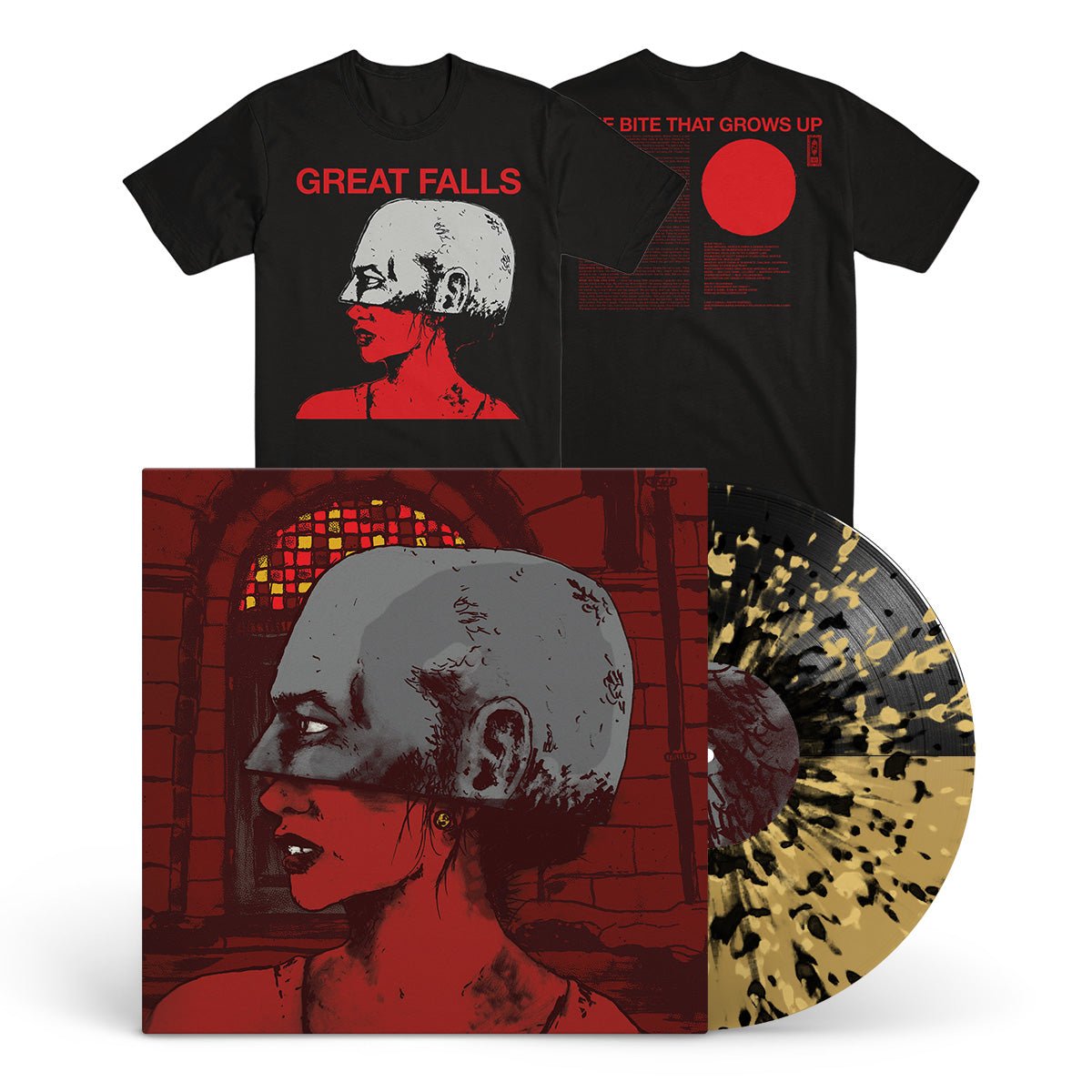 GREAT FALLS "The Bite That Grows Up" LP + T-Shirt Bundle - Evil Greed