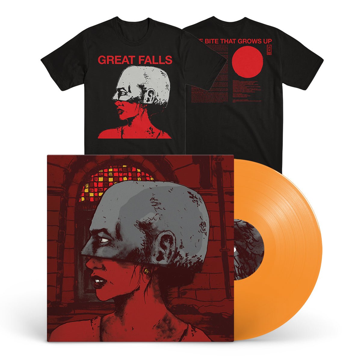 GREAT FALLS "The Bite That Grows Up" LP + T-Shirt Bundle - Evil Greed