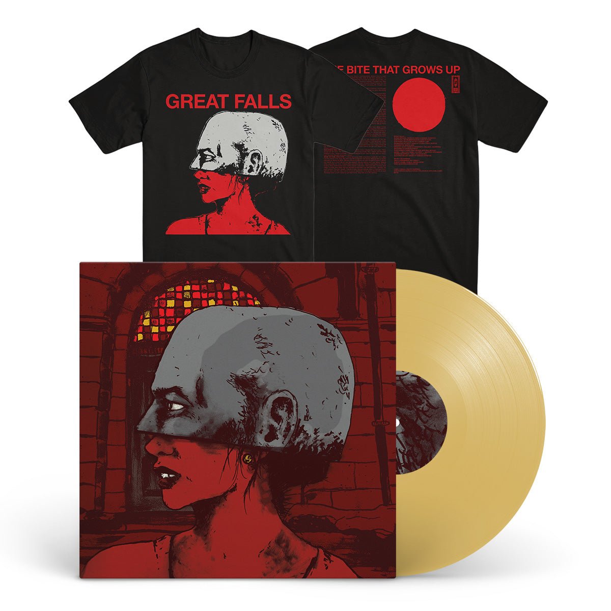 GREAT FALLS "The Bite That Grows Up" LP + T-Shirt Bundle - Evil Greed