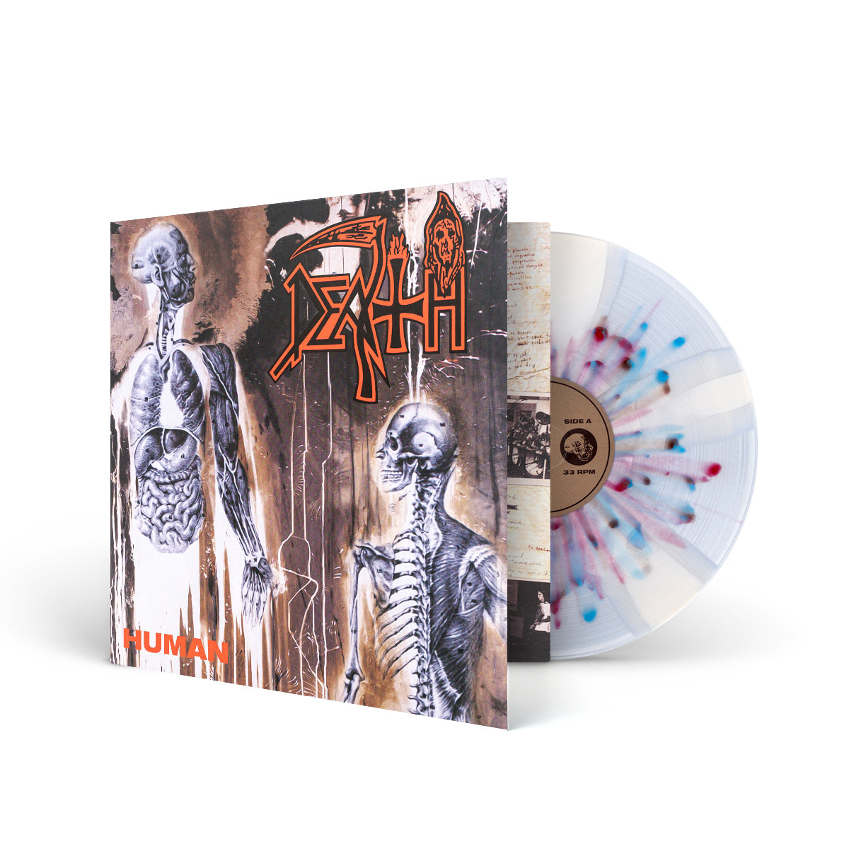DEATH &quot;Human (Reissue)&quot; LP CLEAR W BONE WHITE PINWHEELS AND BROWN, BLOOD RED AND CYAN BLUE SPLATTER