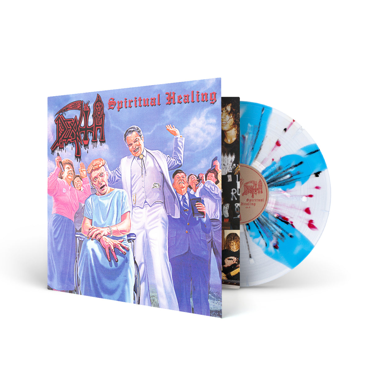 DEATH &quot;Spiritual Healing (Reissue)&quot; LP CLEAR W CYAN BLUE PINWHEELS AND BLOOD RED, BLACK AND WHITE SPLATTER