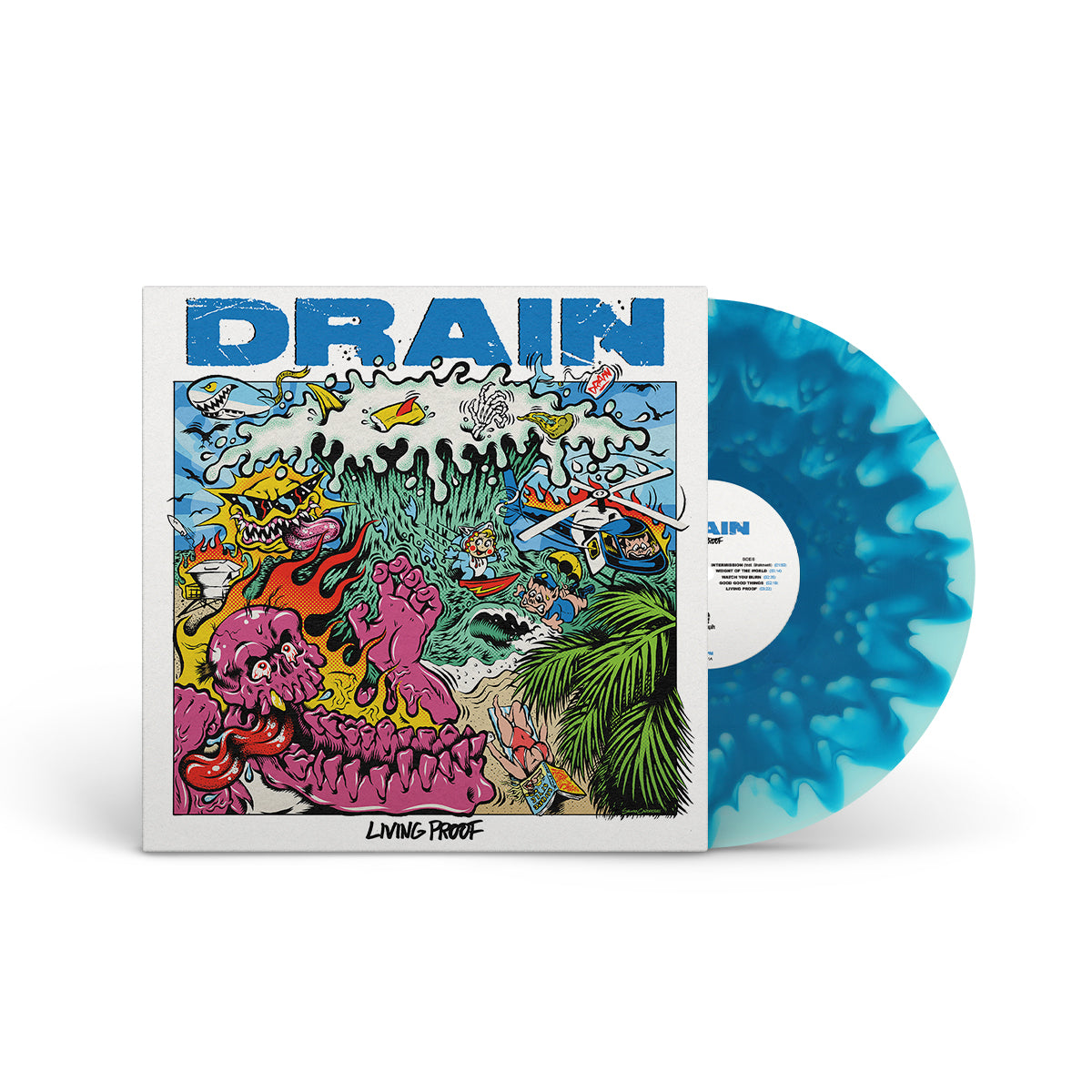 DRAIN &quot;Living Proof&quot; LP CLOUDY AQUA &amp; BABY BLUE (EVIL GREED EXCLUSIVE)
