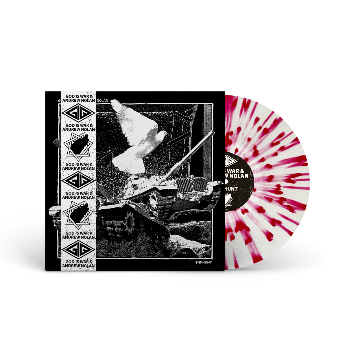 GOD IS WAR &amp; ANDREW NOLAN &quot;The Hunt&quot; LP CLEAR W RED SPLATTER