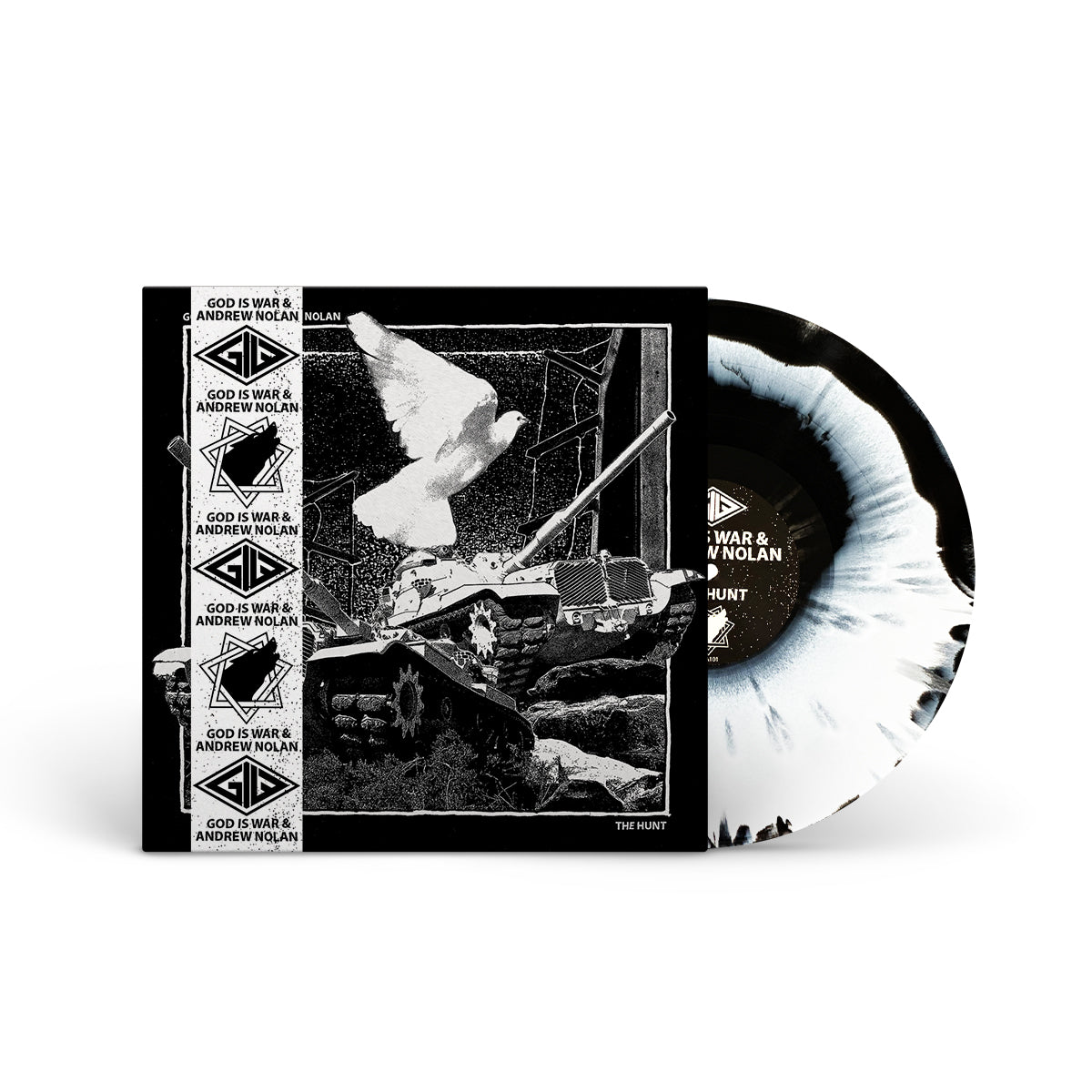 GOD IS WAR &amp; ANDREW NOLAN &quot;The Hunt&quot; LP WHITE BLACK MIX W SILVER SPLATTER