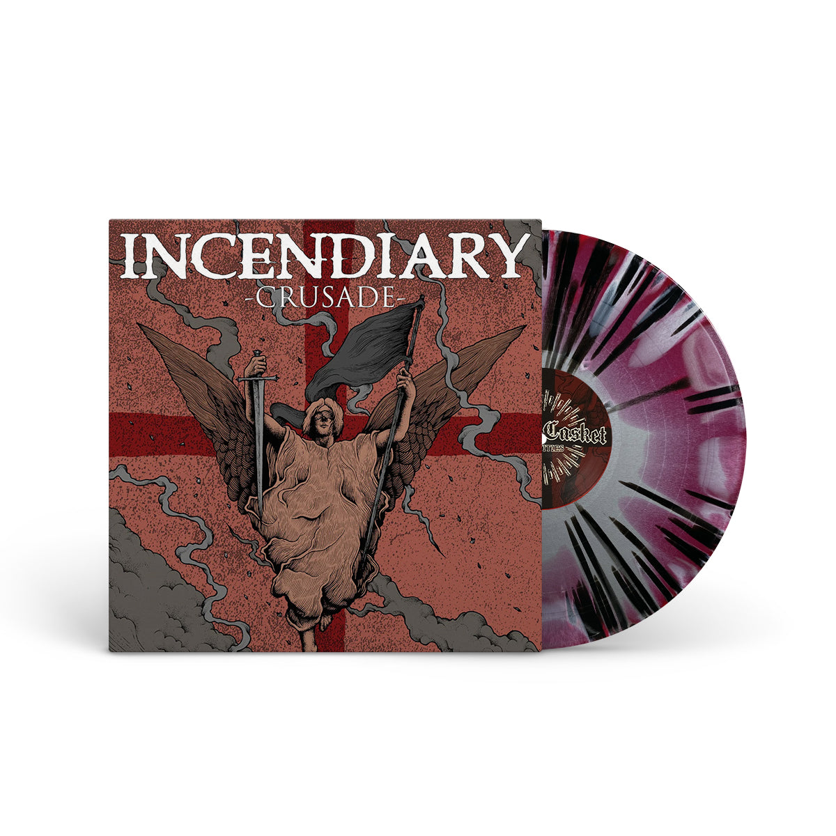 INCENDIARY &quot;Crusade&quot; LP RED SILVER WHITE MIX W BLACK SPLATTER