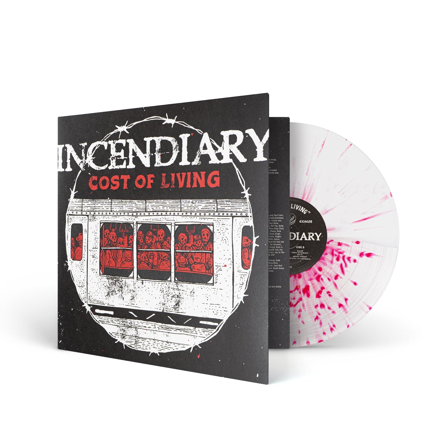 INCENDIARY "Cost Of Living" LP CLEAR WHITE W RED SPLATTER